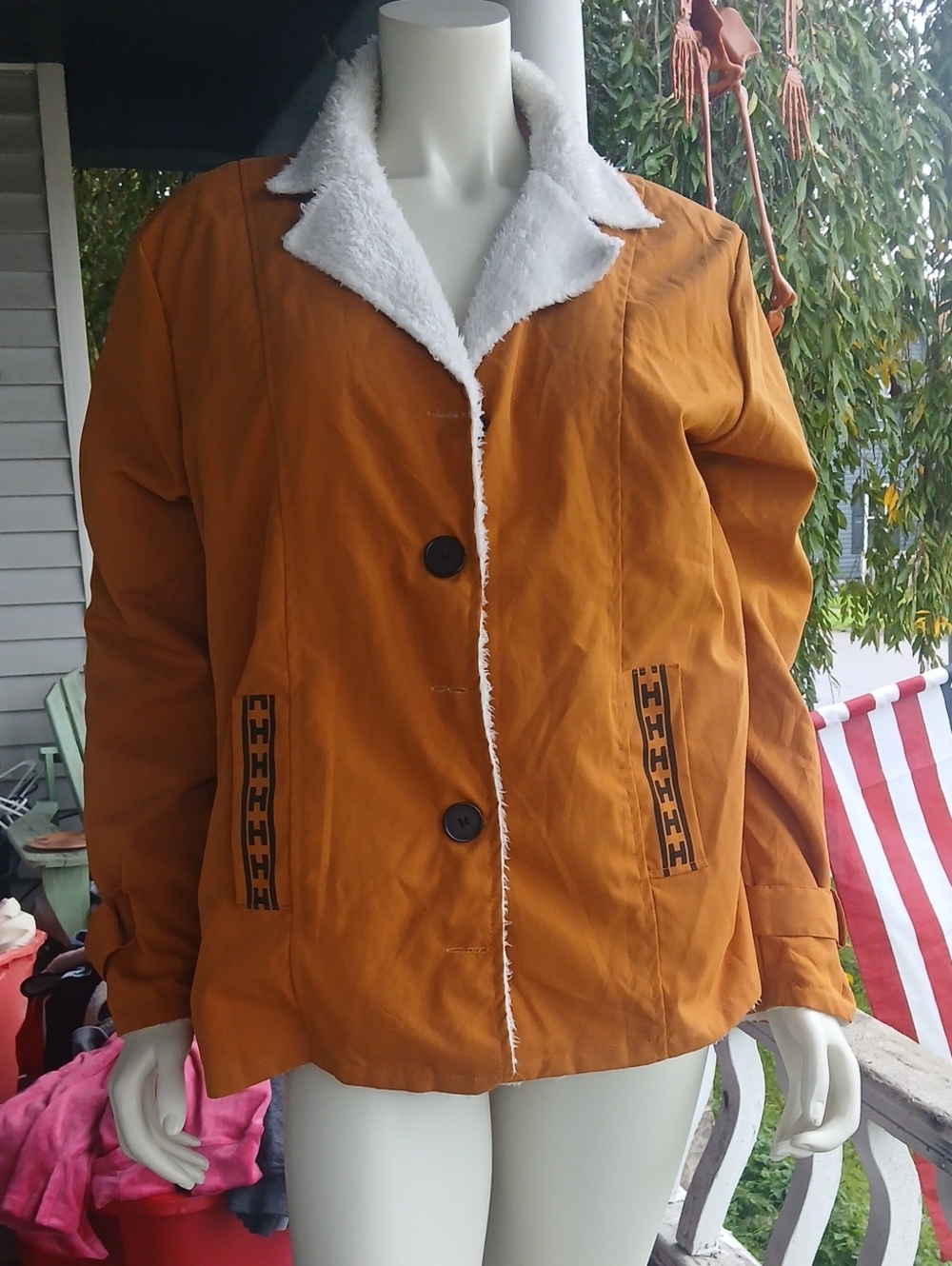 GUC Brown Nylon Button Up Jacket With Fleece Lining